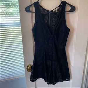 Black Floral Vneck Romper Shorts